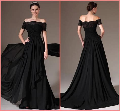 Gorgeous Off The Shoulder Evening Dress Chiffon Black Long Formal Dresses 2015