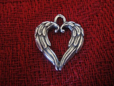 925 Sterling Silver Oxidized Angel Wings Heart Charm Etsy