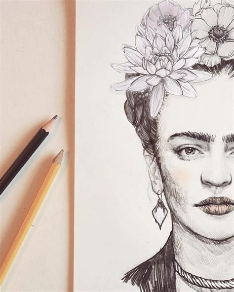 Pencil Portrait Of Frida Kahlo Fridakahlopaintings Pencil Portrait
