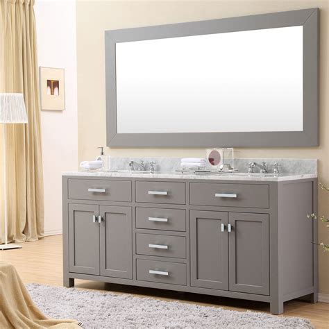 72 Inch Gray Double Sink Bathroom Vanity Carrara White Marble Top