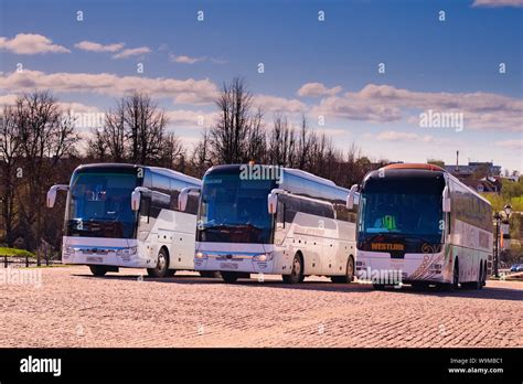 Tour Buses Parked At The Holy Trinity Saint Sergius Lavra In Sergiev