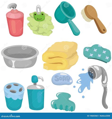 Cartoon Bathroom Equipment Icon Set Stock Vector Illustration Of