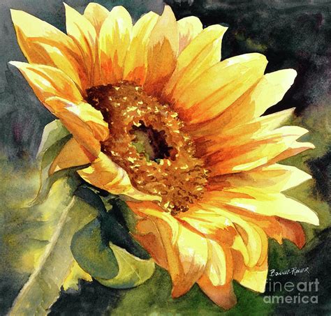 Download sunflower painting images and photos. Looking To The Sun Painting by Bonnie Rinier