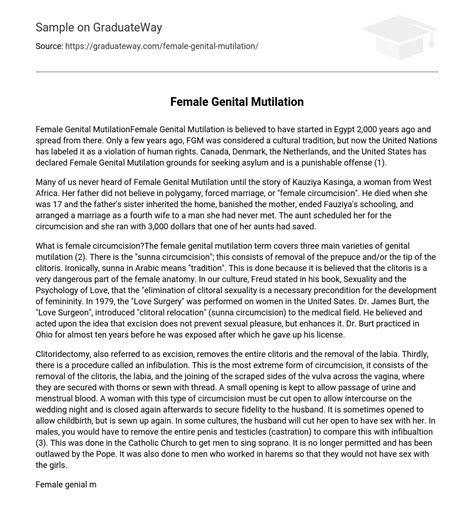 ⇉female Genital Mutilation Essay Example Graduateway