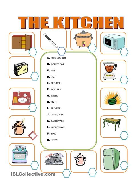 Furniture In The Kitchen Kitchen Objects Vocabulary Exercises