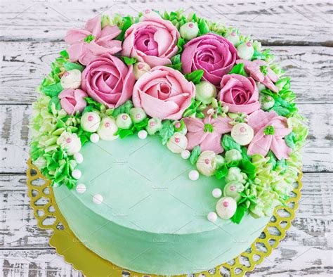Birthday Cake With Flowers Rose Stock Photo Containing Cake And