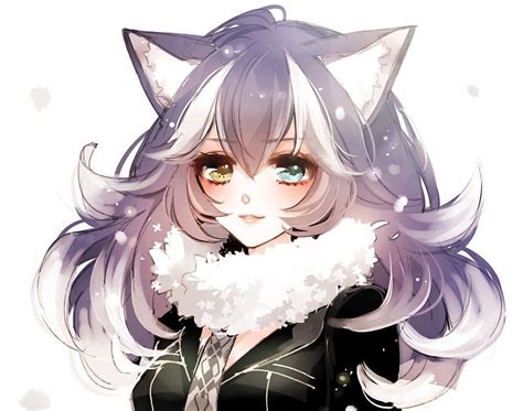 Anime Wolf Girl With Brown Hair And Blue Eyes