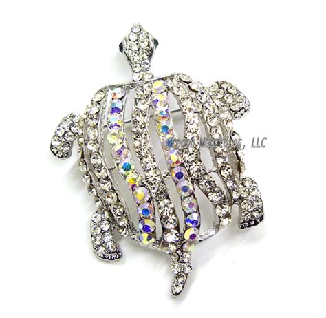 Turtle Max Reptile Gifts Silver Stripey Crystal Turtle Brooch Pendant