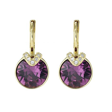 Swarovski Bella Round V Drop Earrings Purple Swarovski Crystals Gold