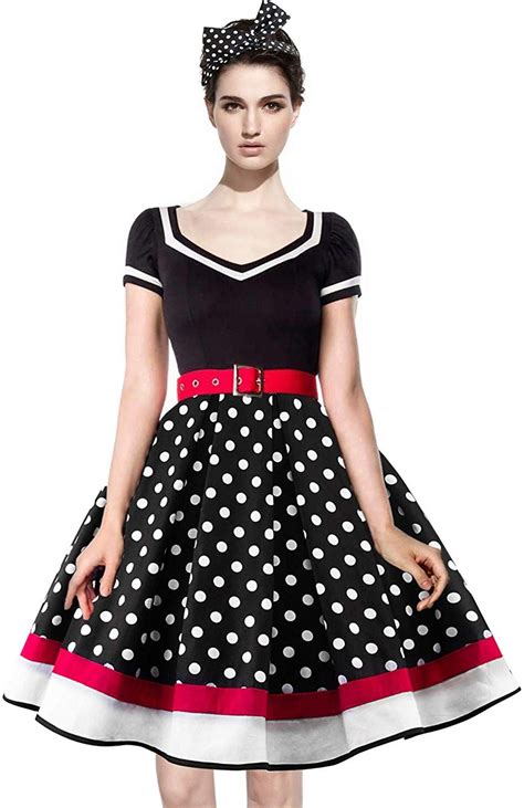 Axoe Womens 50s Rockabilly Dresses For Party With 1pc Polka Dot