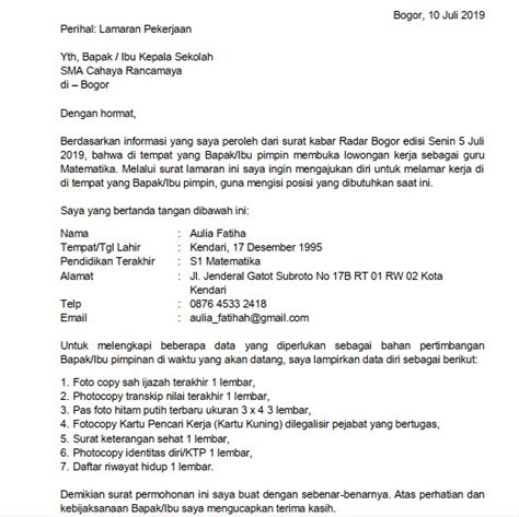 Contoh format surat lamaran guru. Contoh Surat Lamaran Kerja Berdasarkan Informasi Dari ...