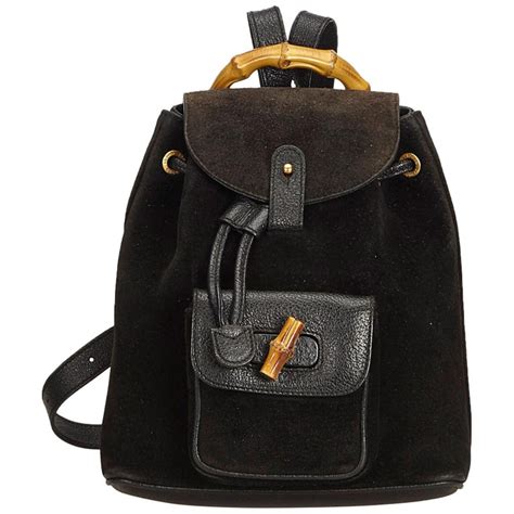 Gucci Black Bamboo Suede Drawstring Backpack For Sale At 1stdibs