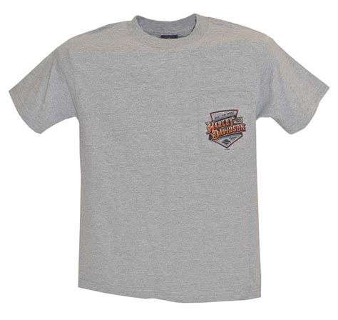 Harley Davidson Mens T Shirt Crest Type Chest Pocket Tee Gray