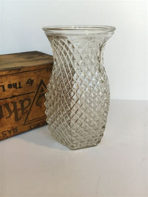 Pressed Glass Vase Hoosier Clear Diamond Pattern Hexagon Etsy