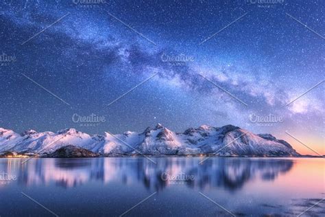 Milky Way Over Snow Covered Mountain High Quality Nature Stock Photos