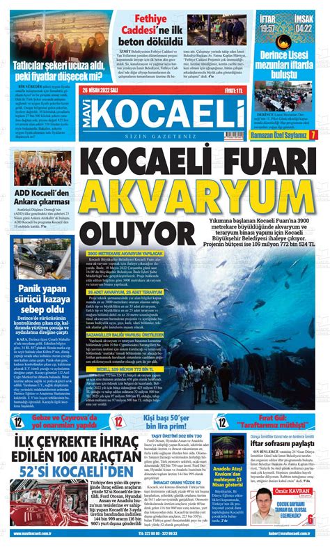 26 Nisan 2022 tarihli Mavi Kocaeli Gazete Manşetleri
