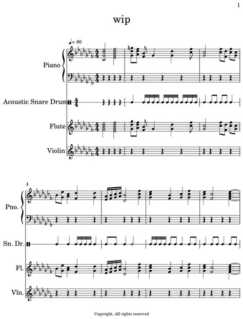 wip sheet music for piano drum set flute violin