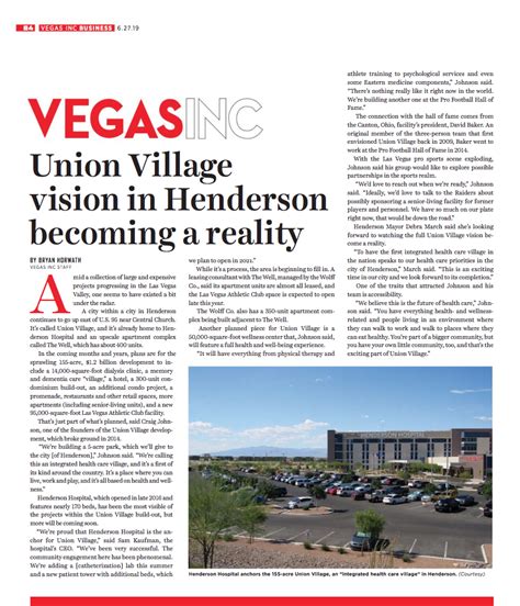 Vegas Inc Union Village Vision In Henderson Becoming A Reality Union