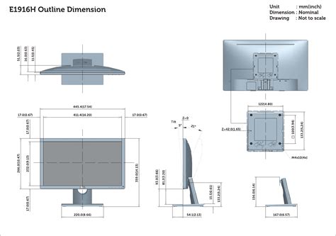 Dell E1916h Monitor Outline Dimension User Manual Reference Guide En Us