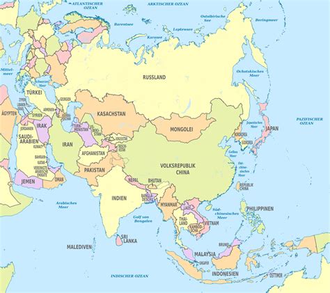 Nordasien, zentralasien, vorderasien, südasien, ostasien und südostasien. Asien - der Kontinent der Extreme