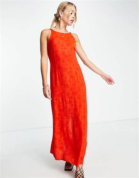 Topshop Shirred Strap Maxi Dress In Red Asos