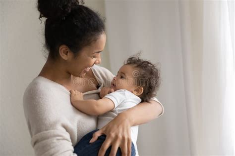 Caring African American Mom Lull Small Baby Stock Photo Image Of
