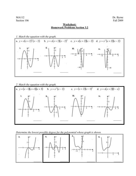 In this algebra worksheet, 11th graders graph polynomial functions using quadratics and other exponential functions. Graphing Polynomial Functions Worksheet Answers ...