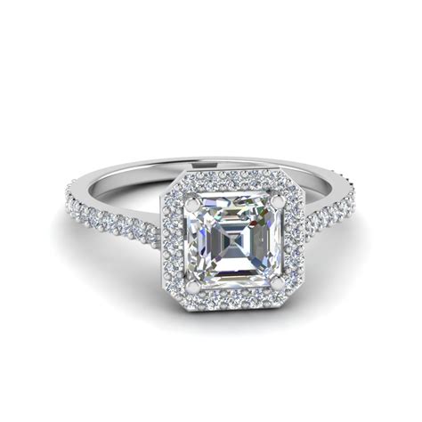 Asscher Cut Halo Diamond Engagement Ring In 14k White Gold