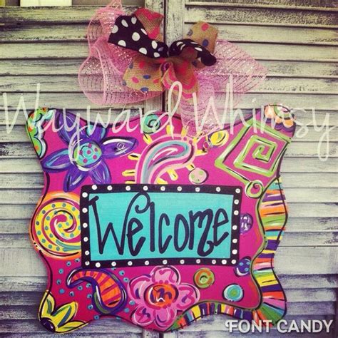 Funky Fun Welcome Sign Wood Cut Out Hanger Etsy