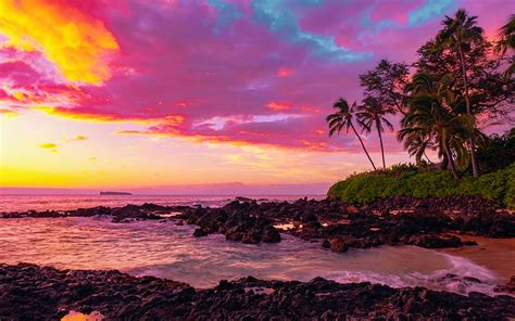 Maui Hawaii Usa Clouds Sky Trees Coast Palms Sea Hd Wallpaper