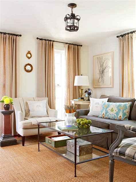 Neutral Sitting Area Beige Drapes Coffee Table Arranging Bedroom