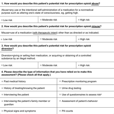 Risk Assessment Questionnaire Note A Opioid Risk Tool Ort Screener