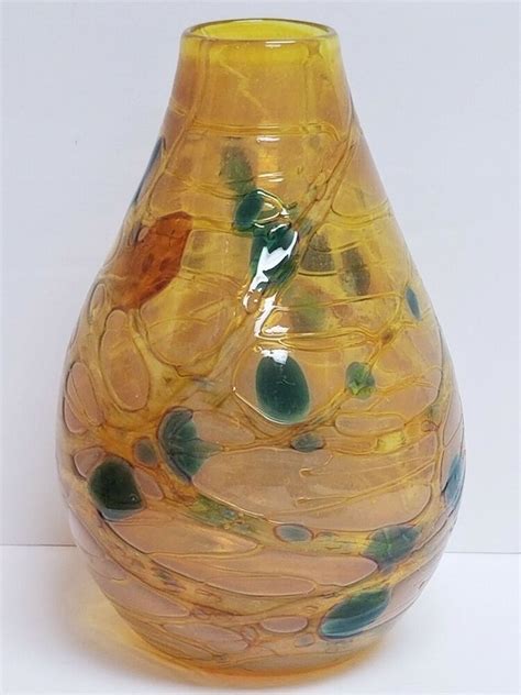 Estate Artist Signed Hand Blown Textured Infused Glass Vase Artisan Klr Or Kuz Ebay Hand