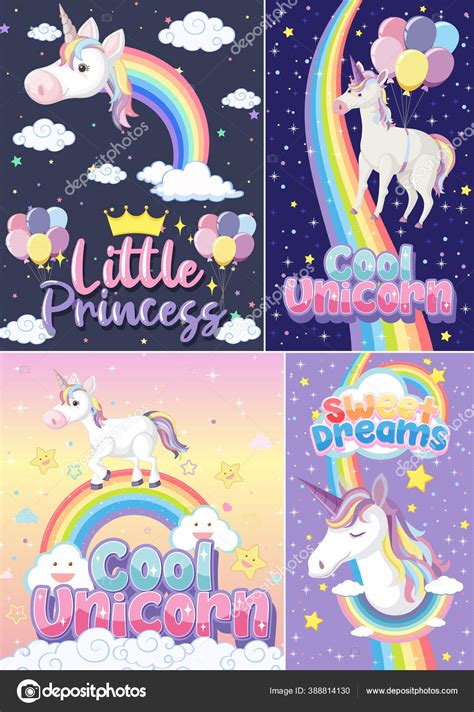 Cute Unicorn Banner Pastel Background Color Illustration Stock Vector