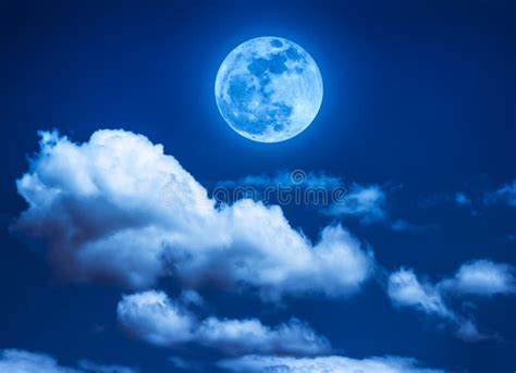 Landscape Of Night Sky With Full Moon Serenity Nature Backgrou Stock