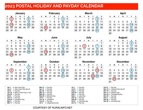 New Printable Postal Holiday And Payday Calendar Ruralinfo Net