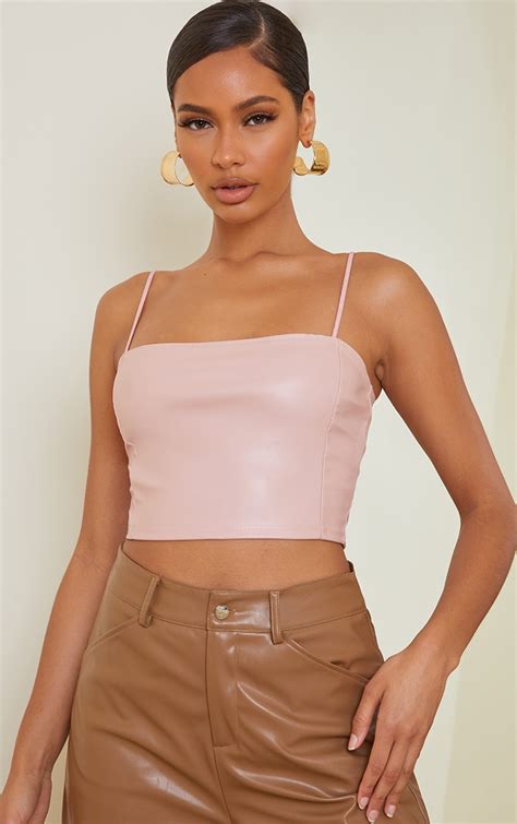 Light Pink Faux Leather Crop Top Tops Prettylittlething