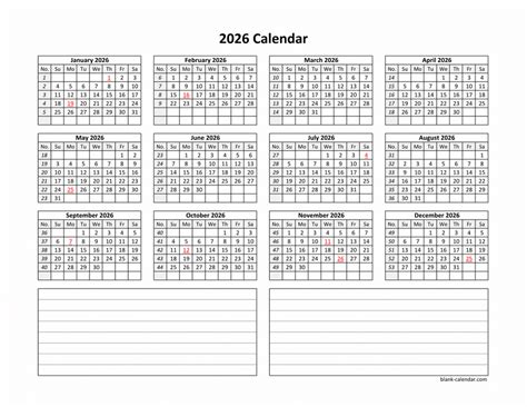 Yearly 2026 Calendars