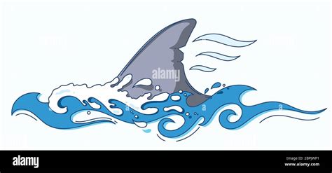 Hand Drawn Vector Illustration Of A Shark Fin In The Sea Waves Stock