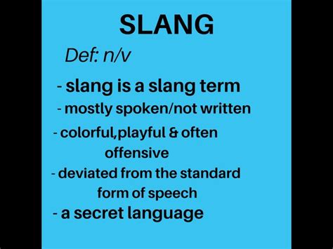 Slang Definition | Standard form, Slang, Speech