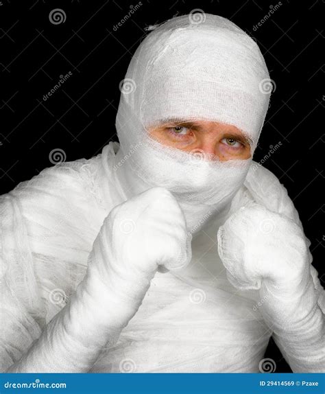 Completely Bandaged Man Is Ready To Fight Stock Image Image Of