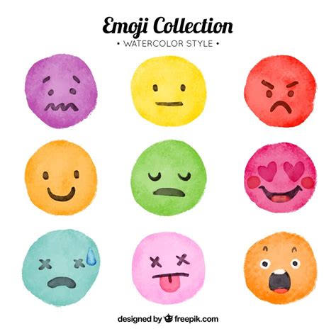 Free Vector Set Of Watercolor Colorful Emoticons