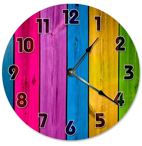 Colored Wood Boards Handmade Hanging Wall Clock Rustic Clock