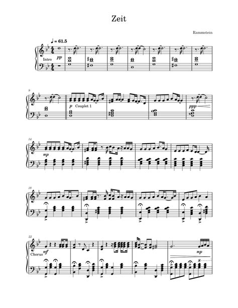Zeit Rammstein Sheet Music For Piano Solo