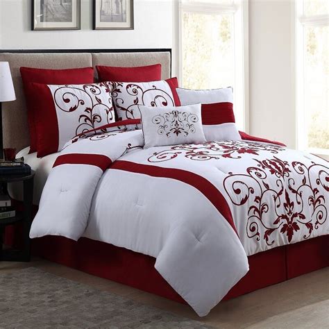 This comforter set includes high quality elements with black, white and grey stripes. Comforter Set Red 8 Piece Queen Size Luxurious Bedding Bed ...