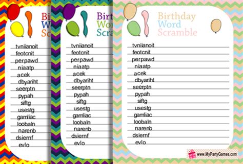 Birthday Word Scramble