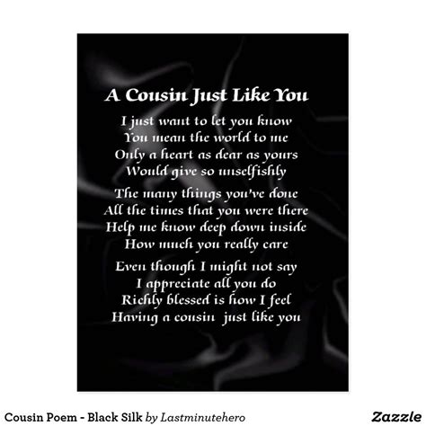Cousin Poem Black Silk Postcard In 2020 Poems Cousin