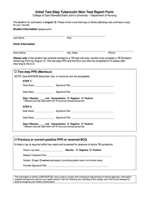 Tb Test Form Printable