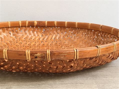 Rattan Winnowing Basket 15 Round Hand Woven Vintage Bamboo Coastal 