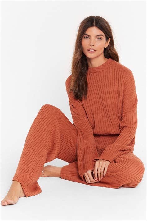 Ribbed Sweater And Pants Lounge Set Lounge Wear Sweater Set Ribbed
